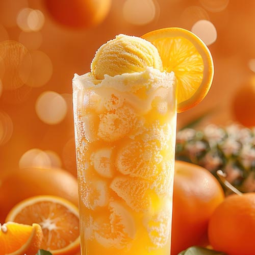 orange float beverage with citrus on orange background